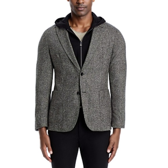 Hugo Boss Hanry Donegal Sport Coat Mens 42R Gray Slim Fit Hoodie Jacket Italian - Picture 1 of 9